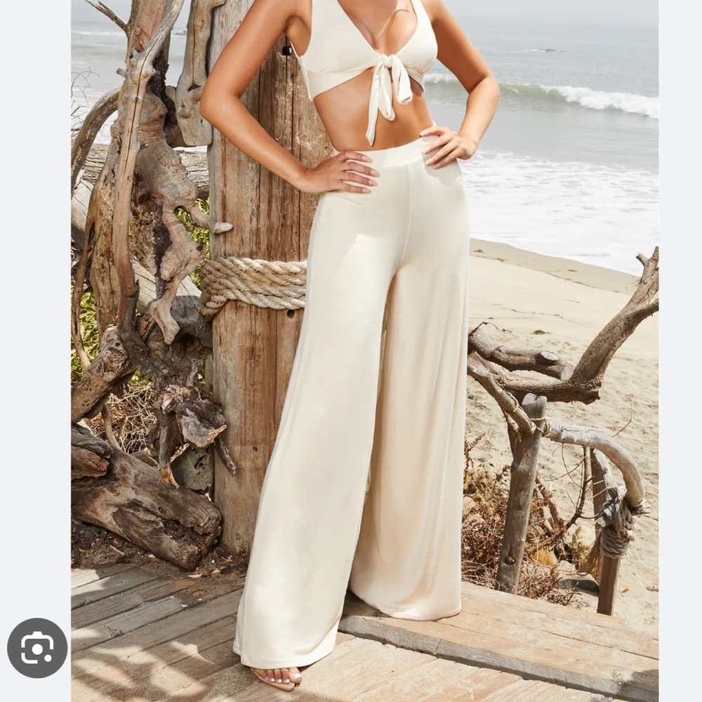 NWT OH Polly tall seam front wide leg trousers in cream